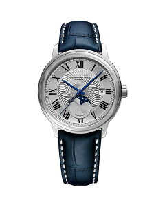 ���C�����h �E�B�� ���f�B�[�X �A�N�Z�T���[ �r���v ���U�[ Raymond Weil Maestro Moon Phase Automatic Leather Watch 39.5mm Silver/Blue �u���[