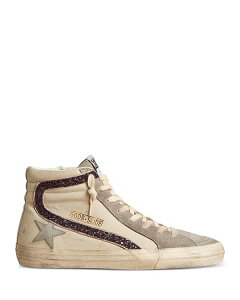 �S�[���f���O�[�X ���f�B�[�X �V���[�Y �X�j�[�J�[ Golden Goose Women's Slide Classic Star & Glitter Wave High Top Sneakers White/Gray/Cabernet �z���C�g