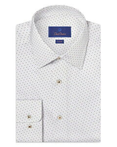 yz fCrbhhiq[ Y Vc gbvX Trim Fit Herringbone Dot Print Dress Shirt White/Chocolate
