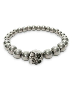 【送料無料】 マックイーン レディース ブレスレット・バングル・アンクレット アクセサリー Alexander Skull & Bead Stretch Bracelet Silver