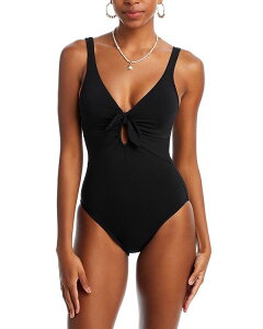 yz rsbR[l fB[X ㉺Zbg  Ava Plunge Neck Tie-Front One Piece Swimsuit Black