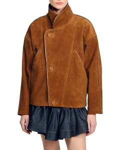 Th fB[X AE^[ WPbgEu] XG[h WPbg Sandro Oversized Suede Jacket Brown uE