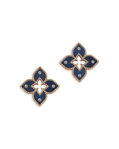 o[gRC fB[X ANZT[ sAXECO Roberto Coin 18K Rose Gold Venetian Princess Titanium Diamond Flower Stud Earrings Blue u[
