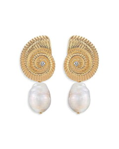 GeBJ fB[X ANZT[ sAXECO Ettika Swirled Shell Cultured Freshwater Pearl Statement Earrings White/Gold zCg