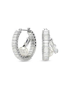 XtXL[ fB[X ANZT[ sAXECO Swarovski Ariana Grande Imitation Pearl & Crystal Baguette Small Hoop Earrings Silver Vo[