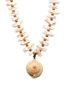 ANA fB[X ANZT[ lbNXE`[J[Ey_ggbv [X AQUA Shell & Cultured Freshwater Pearl Pendant Necklace Tone 14"-17" - Exclusive Gold S[h