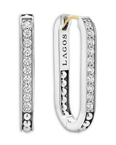 ���S�X ���f�B�[�X �A�N�Z�T���[ �s�A�X�E�C�������O LAGOS 14K Yellow Gold & Sterling Silver Caviar Spark Diamond Small Oval Hoop Earrings Silver �V���o�[