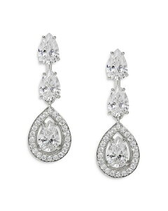 yz ifB[ fB[X sAXECO ANZT[ Radiant Pear Shape Cubic Zirconia Halo Drop Earrings in Rhodium Plated Silver