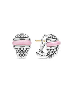 SX fB[X ANZT[ sAXECO LAGOS Sterling Silver Ceramic Pink Caviar Omega Clip Earrings Silver Vo[