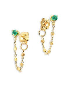 ][VbR fB[X ANZT[ sAXECO Zo Chicco 14K Yellow Gold Emerald Gemstones Square Bead Chain Earrings Gold S[h