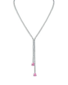 PlXWFC[ fB[X ANZT[ lbNXE`[J[Ey_ggbv [X Kenneth Jay Lane Round & Pear Shaped Cubic Zirconia Lariat Necklace 16"-19" Pink/Silver sN