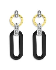 SX fB[X ANZT[ sAXECO LAGOS 18K Gold Signature Caviar Diamond & Black Ceramic Link Drop Earrings Black/Gold ubN