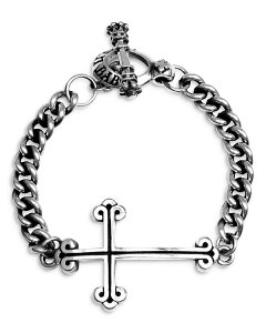 LOxCr[ Y ANZT[ uXbgEoOEANbg King Baby Studio Men's Sterling Silver East West Cross Curb Link Bracelet Silver Vo[