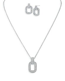 ケネスジェイレーン レディース アクセサリー ネックレス・チョーカー・ペンダントトップ レース Kenneth Jay Lane Baguette Cubic Zirconia Link Pendant Necklace & Stud Earrings Set in Rhodium Plated Silver シルバー