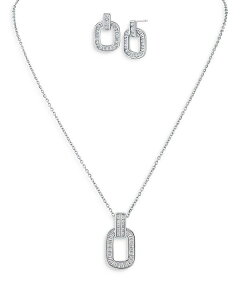 PlXWFC[ fB[X ANZT[ lbNXE`[J[Ey_ggbv [X Kenneth Jay Lane Baguette Cubic Zirconia Link Pendant Necklace & Stud Earrings Set in Rhodium Plated Silver Vo[
