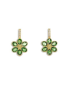 ev Zg NA fB[X ANZT[ sAXECO Temple St. Clair 18K Yellow Gold FJ Tsavorite & Diamond Fiori Flower Drop Earrings Green O[