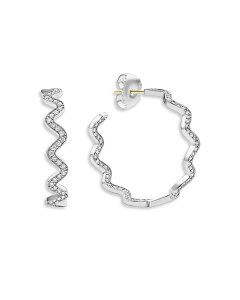 ���S�X ���f�B�[�X �A�N�Z�T���[ �s�A�X�E�C�������O LAGOS Sterling Silver Caviar Spark Diamond Wavy Medium Hoop Earrings Silver �V���o�[