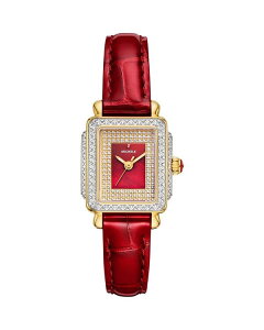 �~�b�V�F�� ���f�B�[�X �A�N�Z�T���[ �r���v �~�j MICHELE Special Edition Deco Madison Mini Two Tone 18K Gold Plated Diamond Pav Dial Watch 23mm x 24mm Red/Red ���b�h