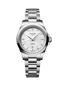 �����W�� ���f�B�[�X �A�N�Z�T���[ �r���v Longines Conquest White Mother of Pearl Watch 30mm White/Silver �z���C�g