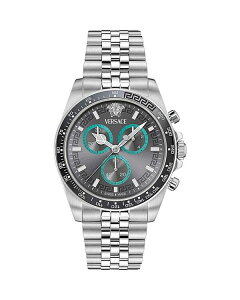 ���F���T�[�` ���f�B�[�X �A�N�Z�T���[ �r���v Versace Greca Chrono Wave Chronograph Watch 43mm Gray/Silver �O���[