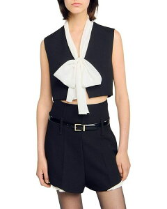 �T���h�� ���f�B�[�X �g�b�v�X �V���c Sandro Bow Neck Crop Top Black �u���b�N