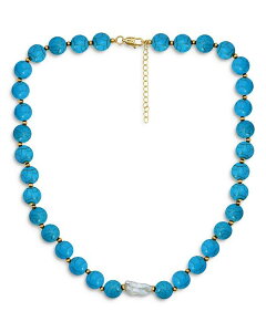 ANA fB[X ANZT[ lbNXE`[J[Ey_ggbv [X AQUA Beads & Cultured Freshwater Pearl Necklace 16" - Exclusive Blue u[