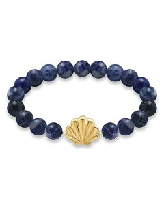 ANA fB[X ANZT[ uXbgEoOEANbg AQUA Clam Shell Charm Gemstone Beaded Stretch Bracelet in 18K Gold Plated Sterling Silver - Exclusive Black/Gold ubN