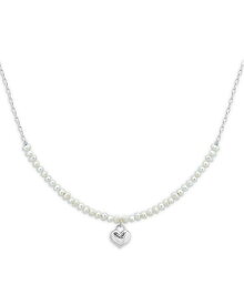 アクア レディース アクセサリー ネックレス・チョーカー・ペンダントトップ レース AQUA Heart & Cultured Freshwater Pearl Pendant Necklace in Sterling Silver 16"-18" Silver シルバー