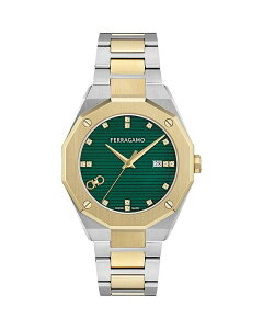 tFK fB[X ANZT[ rv FERRAGAMO Edge Diamond Watch 40mm Green/Two Tone O[