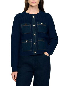 �T���h�� ���f�B�[�X �A�E�^�[ �J�[�f�B�K�� �f�j�� Sandro Alexandre Denim Trim Cardigan Navy Blue �l�C�r�[