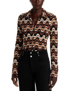 ���C�~�[ �u���b�N ���f�B�[�X �g�b�v�X �V���c �u���E�X Ramy Brook Brandi Wavy Striped Blouse Black Multi �u���b�N