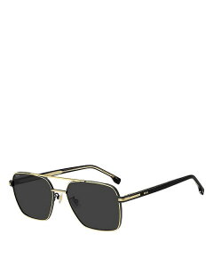 【送料無料】 ヒューゴボス レディース サングラス・アイウェア アクセサリー Rectangle Sunglasses 58mm Black Gold