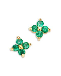 ][VbR fB[X ANZT[ sAXECO Zo Chicco 14K Yellow Gold Emerald Gemstones Emerald Flower Stud Earrings Gold S[h