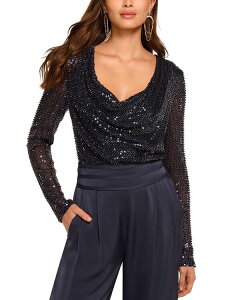 ���C�~�[ �u���b�N ���f�B�[�X �g�b�v�X �V���c Ramy Brook Leon Beaded Cowlneck Top Navy Beaded Mesh �l�C�r�[