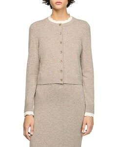 �T���h�� ���f�B�[�X �A�E�^�[ �J�[�f�B�K�� �R���g���X�g Sandro Eleome Contrast Trim Cardigan Caramel