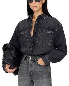�A�j�[�r�� ���f�B�[�X �g�b�v�X �V���c Anine Bing Paxton Shirt Washed Black �u���b�N
