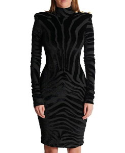 o} fB[X gbvX s[X vg xxbg Balmain Short Zebra-Print Velvet Dress Black ubN