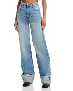���_�� ���f�B�[�X �{�g���X �f�j���p���c ���C�h���b�O ���B���e�[�W �W�[���Y RE/DONE High Rise Wide Leg Cuffed Jeans in Vintage Biker Vintage Biker Blue �u���[