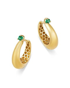 ][VbR fB[X ANZT[ sAXECO Zo Chicco 14K Yellow Gold Emerald Gemstones Emerald Tapered Hoop Earrings Gold S[h