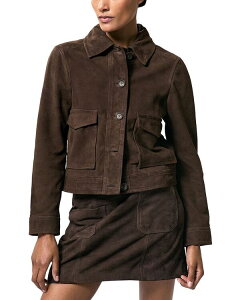CX fB[X AE^[ WPbgEu] v` XG[h REISS Petite Suede Trucker Jacket Chocolate `R[g