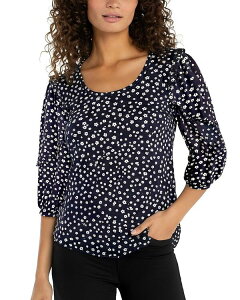 �����@�v�[�� ���T���[���X ���f�B�[�X �g�b�v�X �V���c �t���� Liverpoolos Angelescoop Neck Ruffle Sleeve Top Navy/ White Ditsy �z���C�g