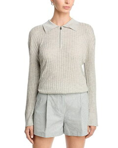 �u�����h���E�}�N�X�E�F�� ���f�B�[�X �g�b�v�X �|���V���c �V���N Brandon Maxwell Sabine Silk & Cashmere Zippered Polo Top Light Heather Grey �O���[