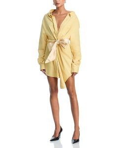 �G���A ���f�B�[�X �g�b�v�X �V���c �I�b�N�X�t�H�[�h �T�e�� AREA Satin Knot Oxford Shirt Dress Light Yellow �C�G���[