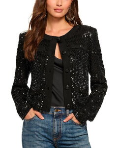 ���C�~�[ �u���b�N ���f�B�[�X �A�E�^�[ �W���P�b�g�E�u���]�� �X�p���R�[�� Ramy Brook Anna Sequined Jacket Black Beaded Mesh �u���b�N