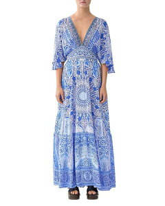 �L���~�� ���f�B�[�X �g�b�v�X �����s�[�X V�l�b�N �V���N �}�L�V Camilla V Neck Silk Maxi Dress The Bosphorus