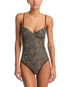 ���C�~�[ �u���b�N ���f�B�[�X ���� �㉺�Z�b�g �v�����g Ramy Brook Jayda Printed Underwire One Piece Swimsuit Beach Brown Zebra �u���E��
