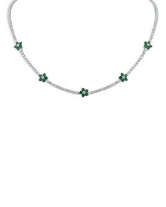 PlXWFC[ fB[X ANZT[ lbNXE`[J[Ey_ggbv [X Kenneth Jay Lane Green & White Cubic Zirconia Flower Stationecklace, 16"-19" Green/Silver O[