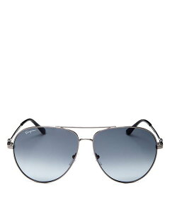 tFK fB[X ANZT[ TOXEACEFA FERRAGAMO Timeless Collection Brow Bar Aviator Sunglasses, 61mm Dark Ruthenium/Gray Gradient O[