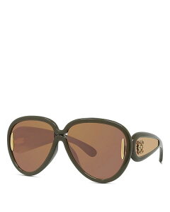 Gx fB[X ANZT[ TOXEACEFA Loewe Wave Mask Pilot Sunglasses, 65mm Green/Brown Mirrored Solid O[