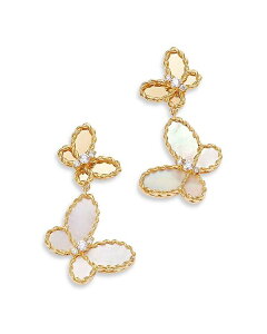 o[gRC fB[X ANZT[ sAXECO Roberto Coin 18K Yellow Gold Jasmine Mother of Pearl & Diamond Butterfly Dangle Drop Earrings Gold S[h